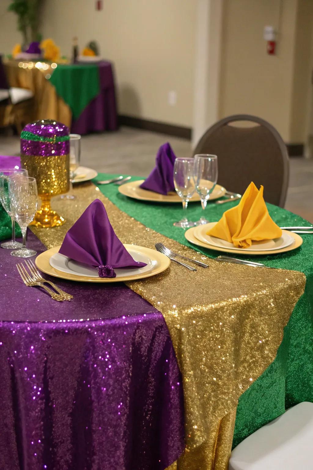 Convey sparkle to your dining experience with gleaming textiles.