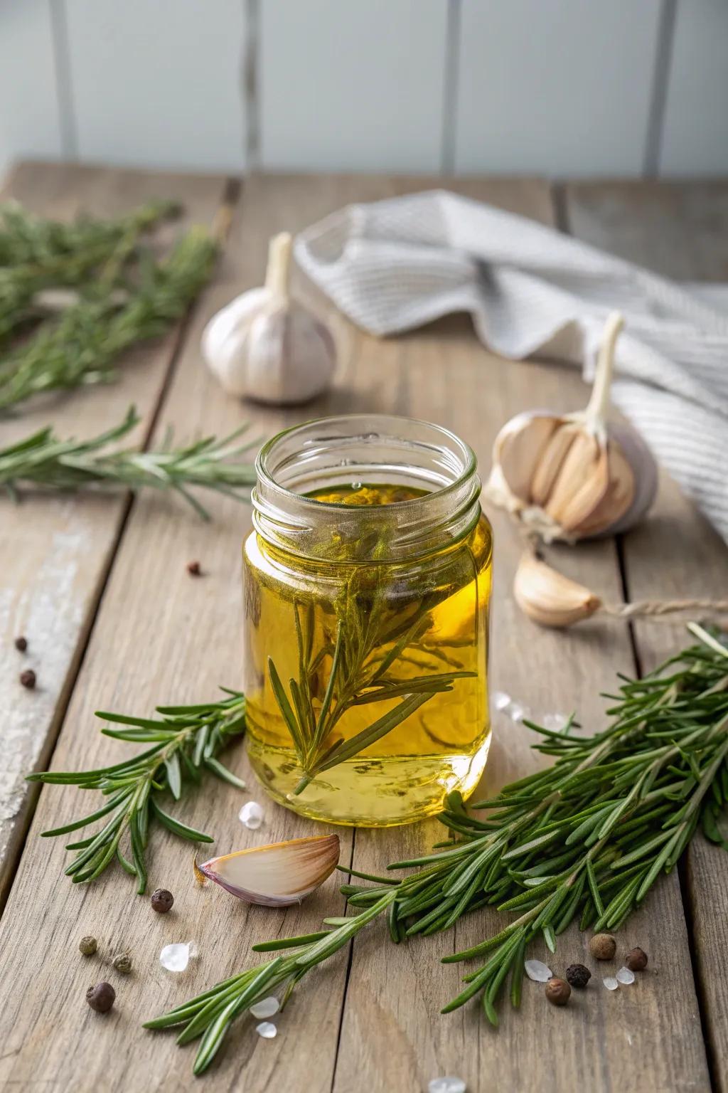 Amplify your festive gifting through the refinement of flavored olive oil inside a captivating mason jar.