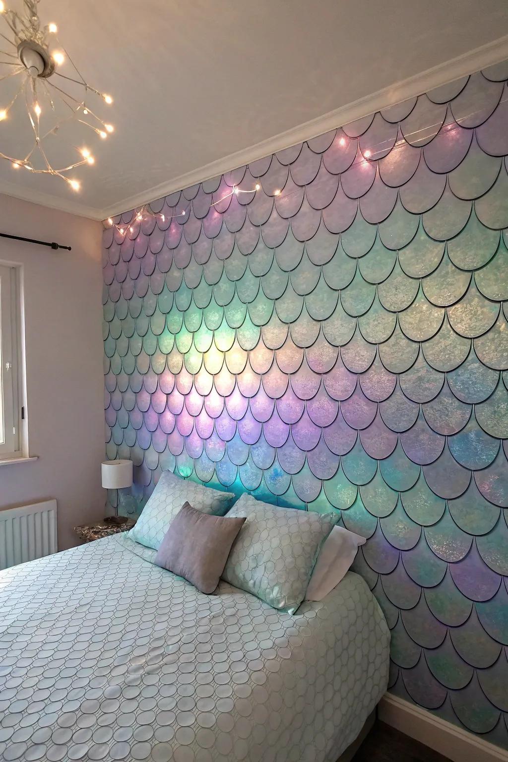 Mermaid scales add texture and fantasy to the room.