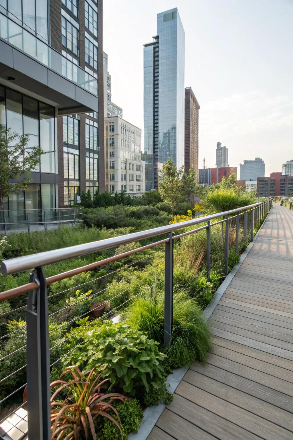 Pipe railings introduce a distinct industrial appeal to outdoor spaces.