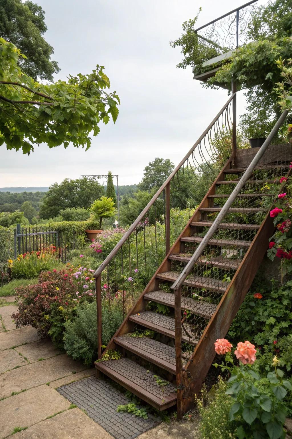 Improve your garden entry with a stylish metal stairway.