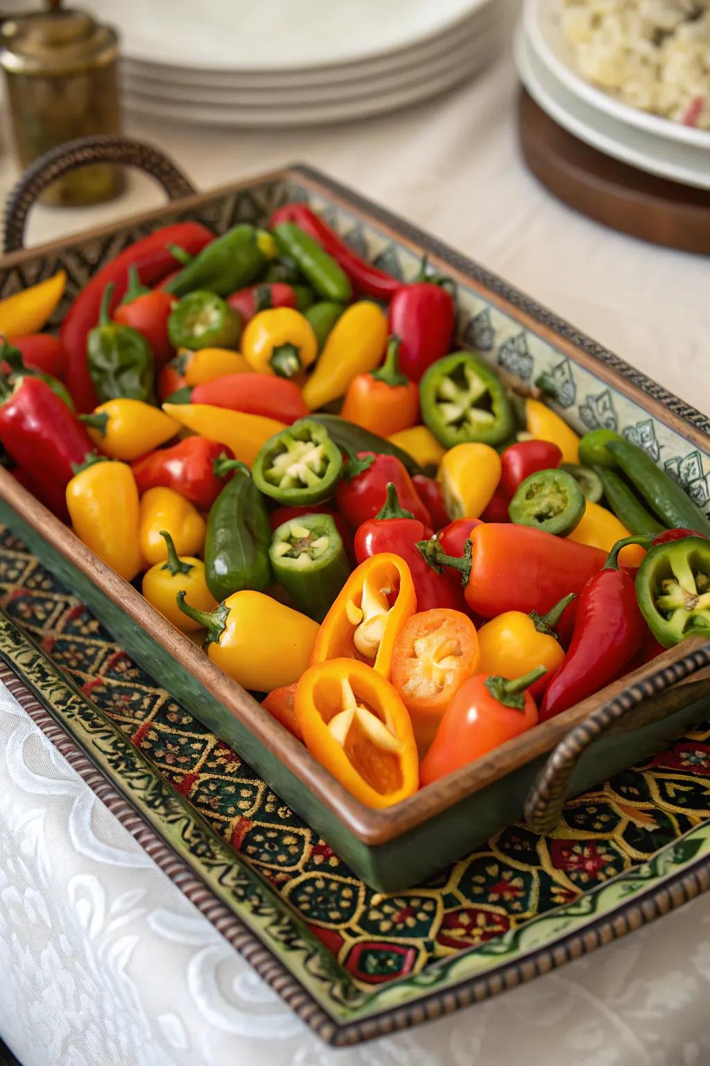 A spectrum of peppers boosts the flavor and look.