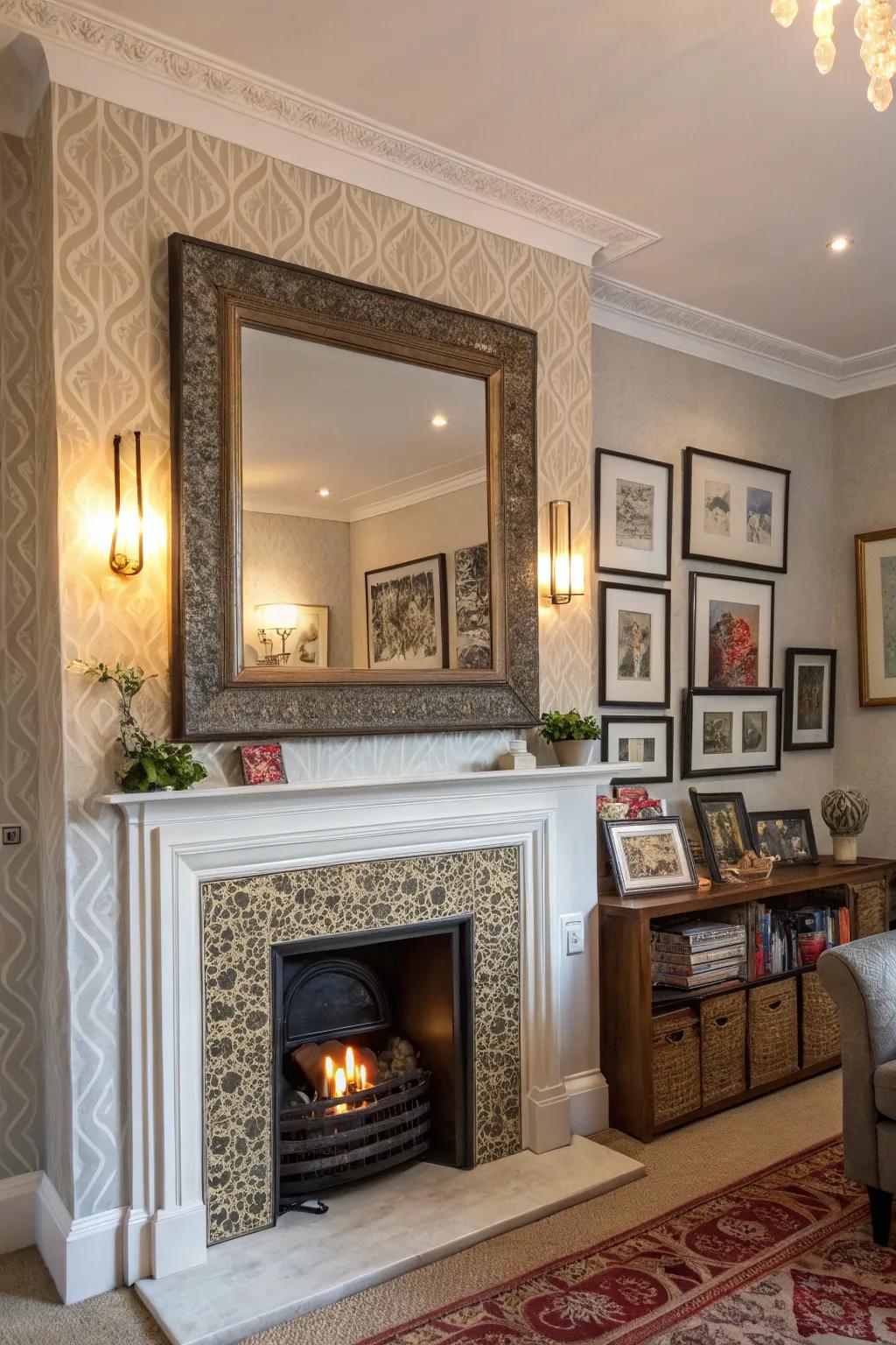 Combining artwork and mirrors adds depth and intrigue.