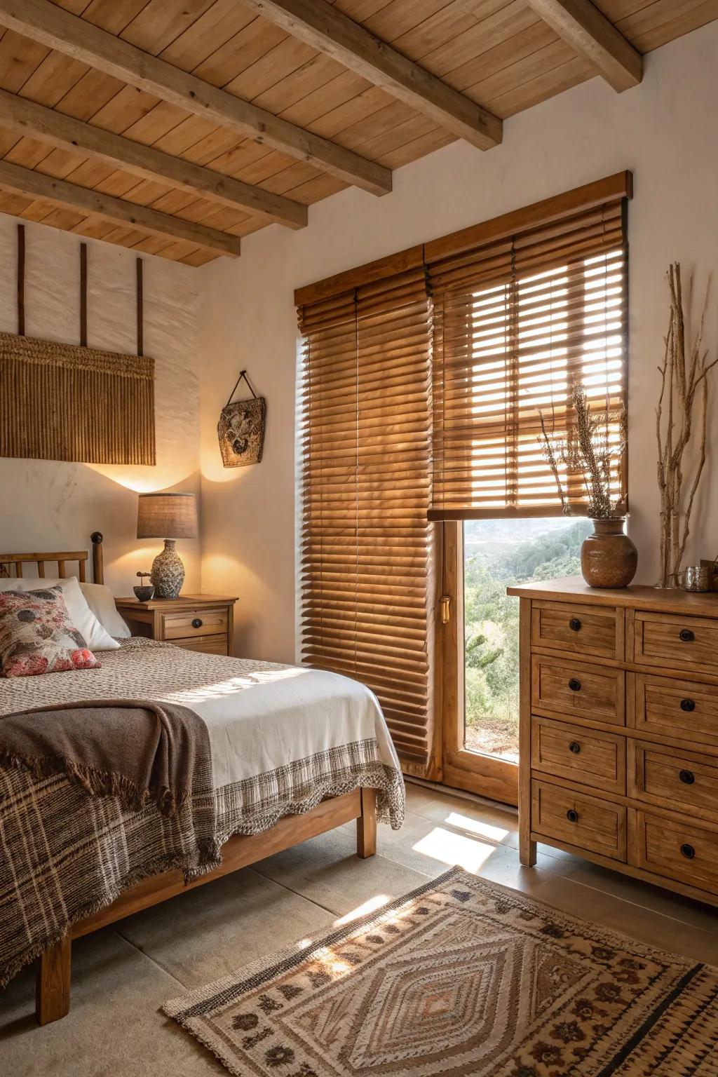 Comforting indigenous wood blinds for snug sensations