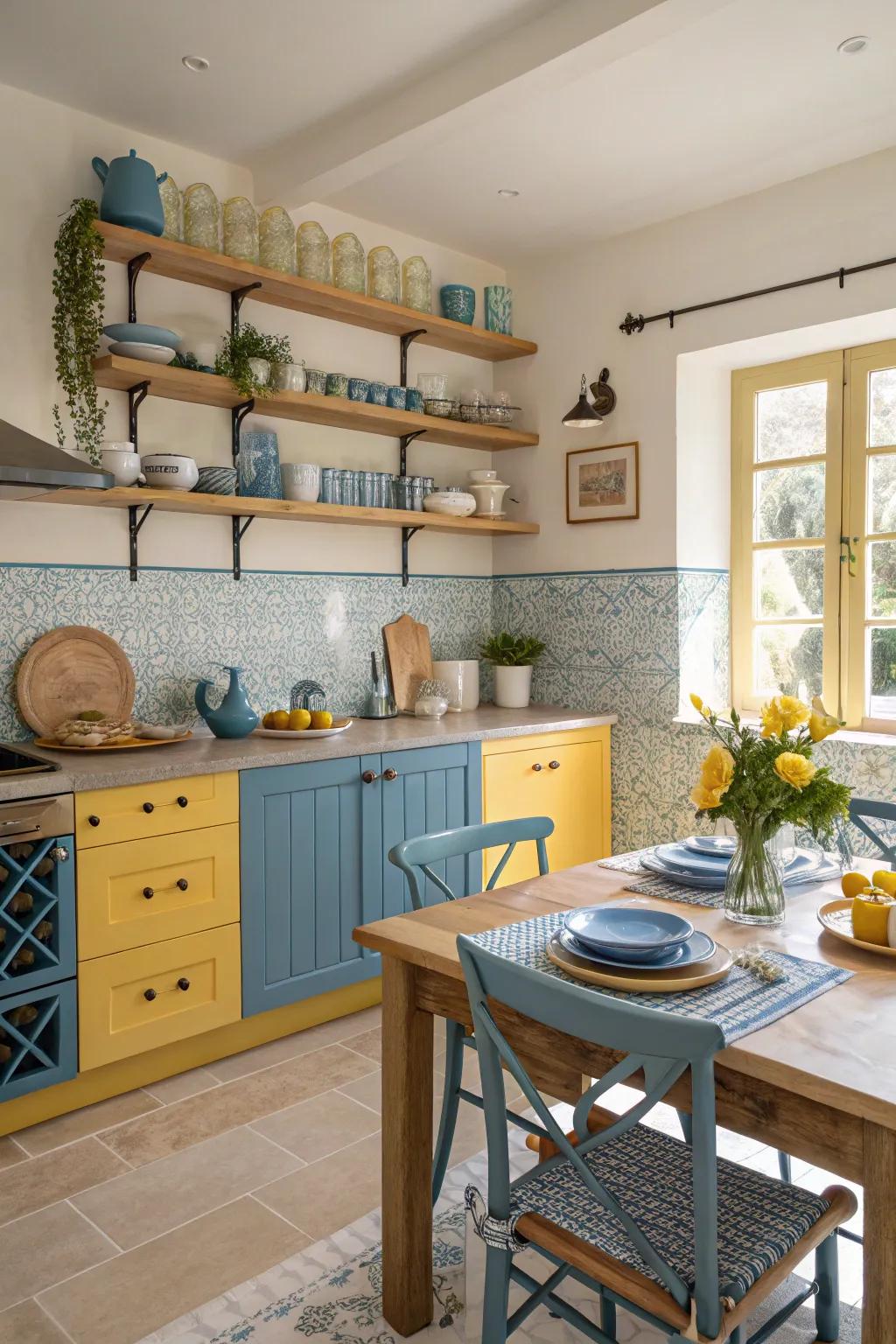 Inherent timber details impart warmth to the vibrant color scheme.