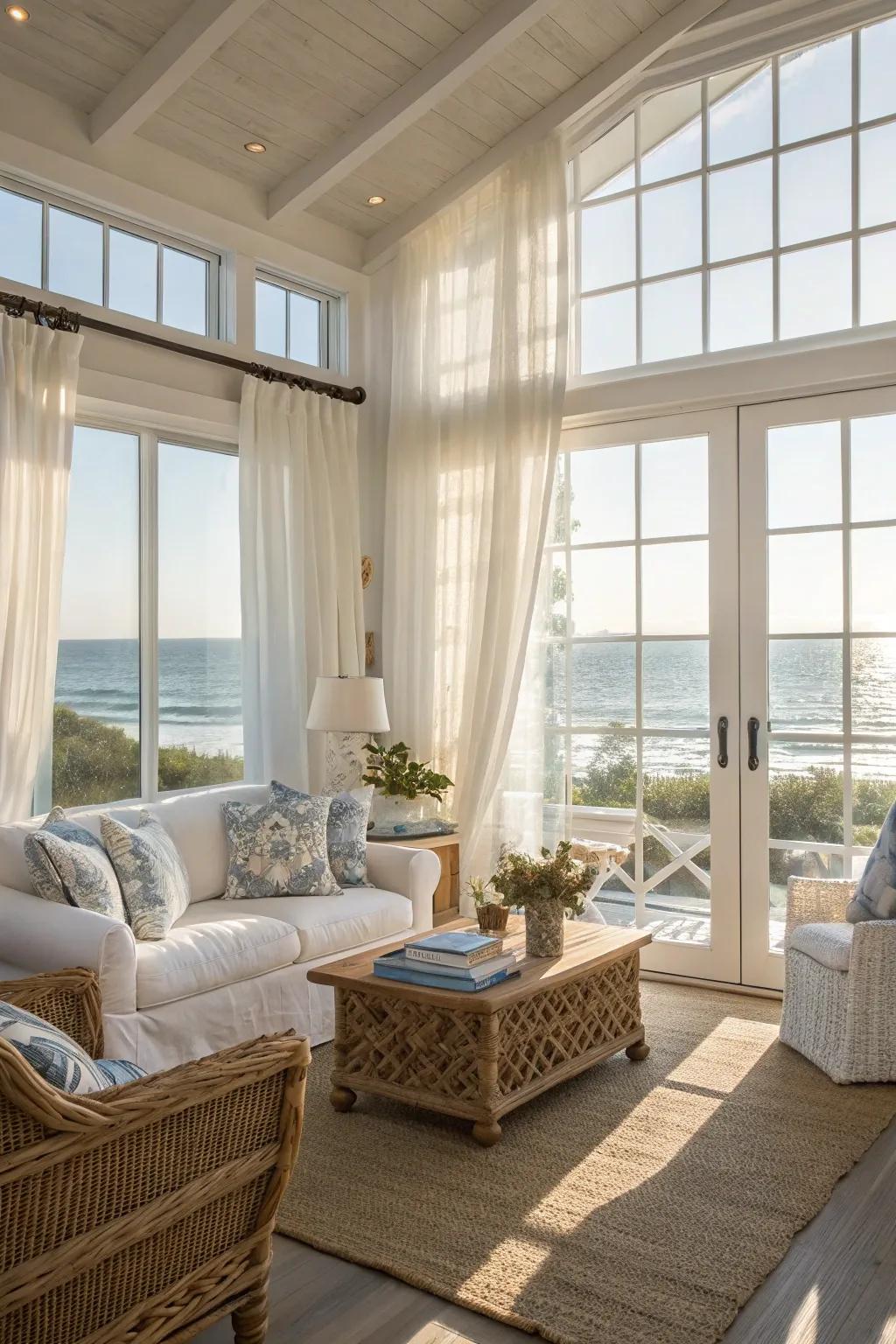 Natural light amplifies the coastal sensation of the room.