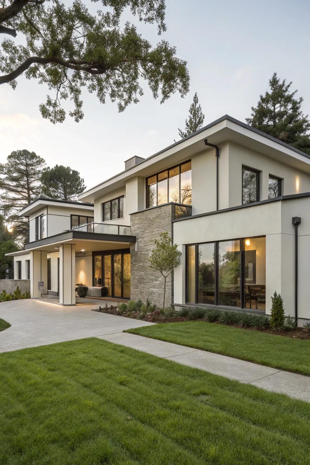 A modern home exterior using a neutral color palette.