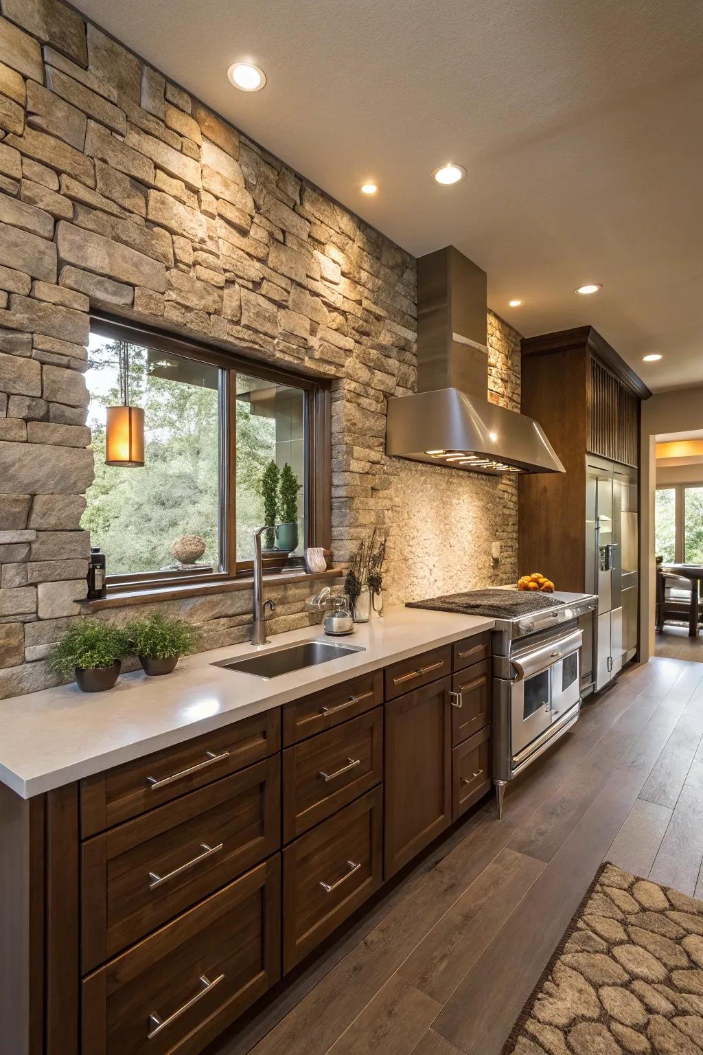 Authentic rock provides an ageless elegance to any cooking area.