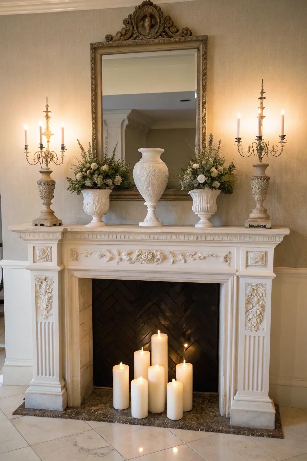 Equilibrium on a mantel offers a sense of tranquility and proportion.