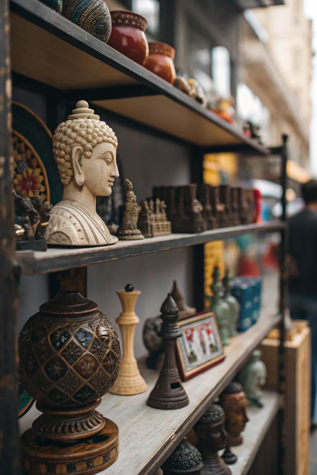 Make an impact with decorative objects on your shelf.