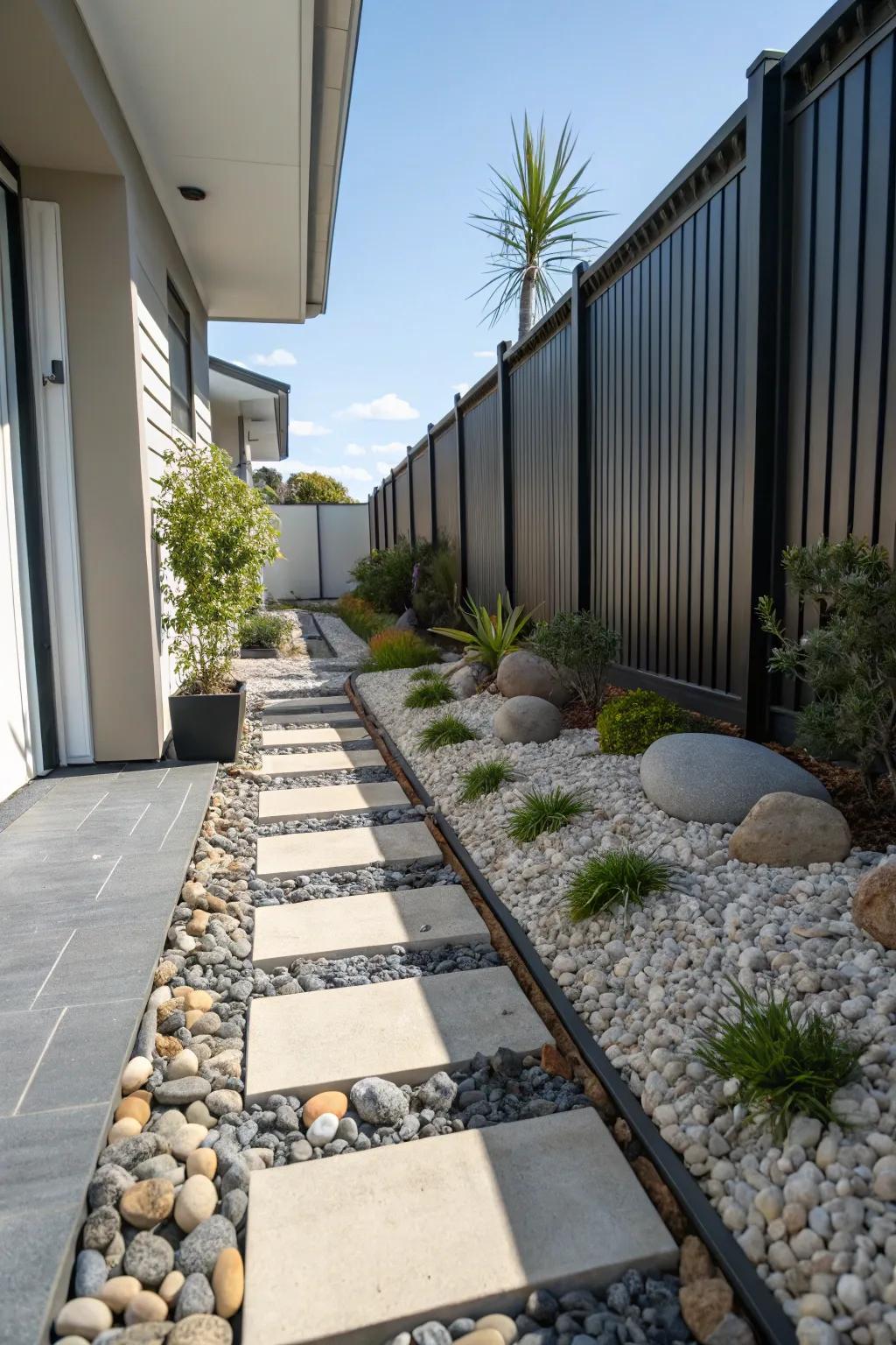 Stones and pebbles introduce organic texture and contrast.