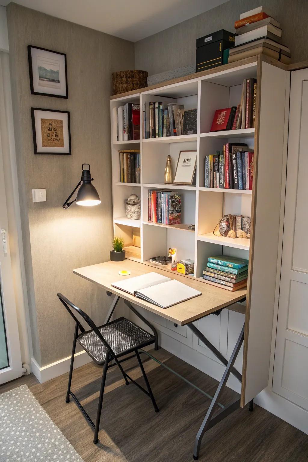 A space-efficient study featuring smart storage solutions.