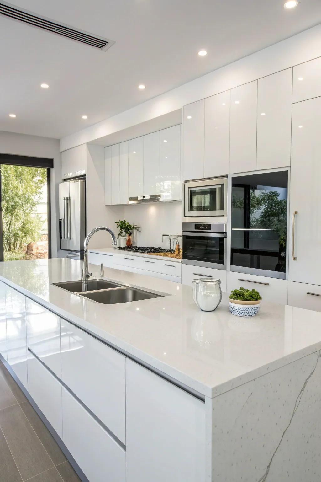 Glossy surfaces lend a touch of elegance to the kitchen.