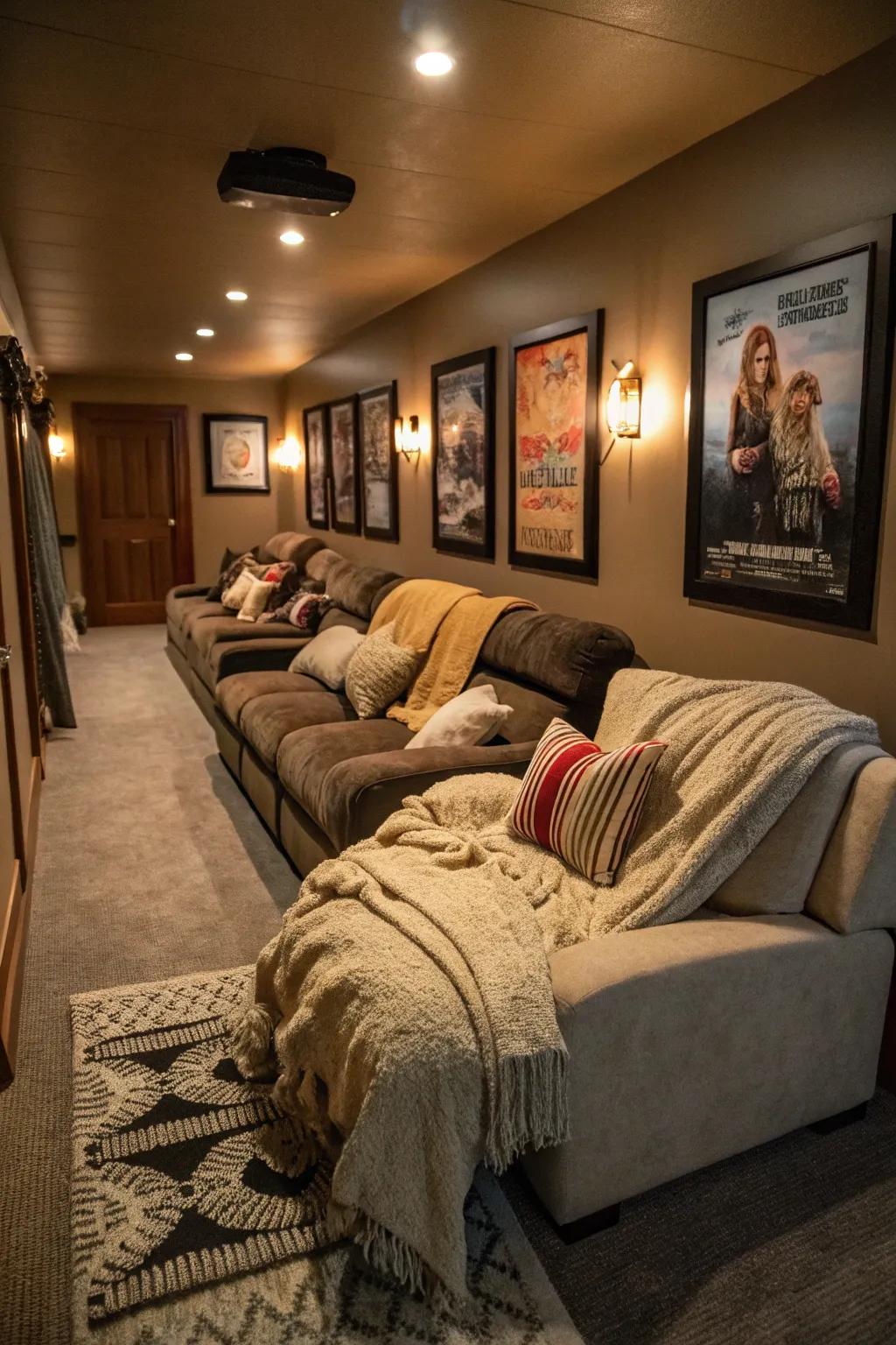 A relaxed lounge setting is ideal for comfortable movie nights.