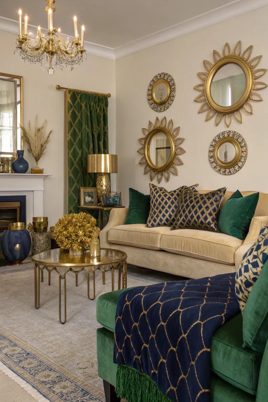 Gilded details add a luxurious touch to the family space design.