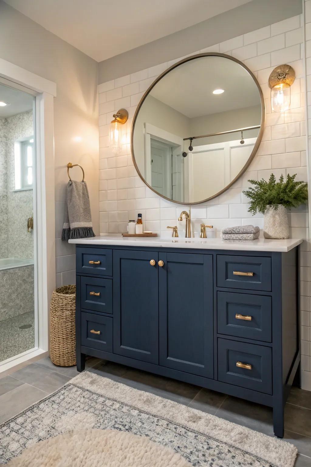 Spherical mirrors soften the look.