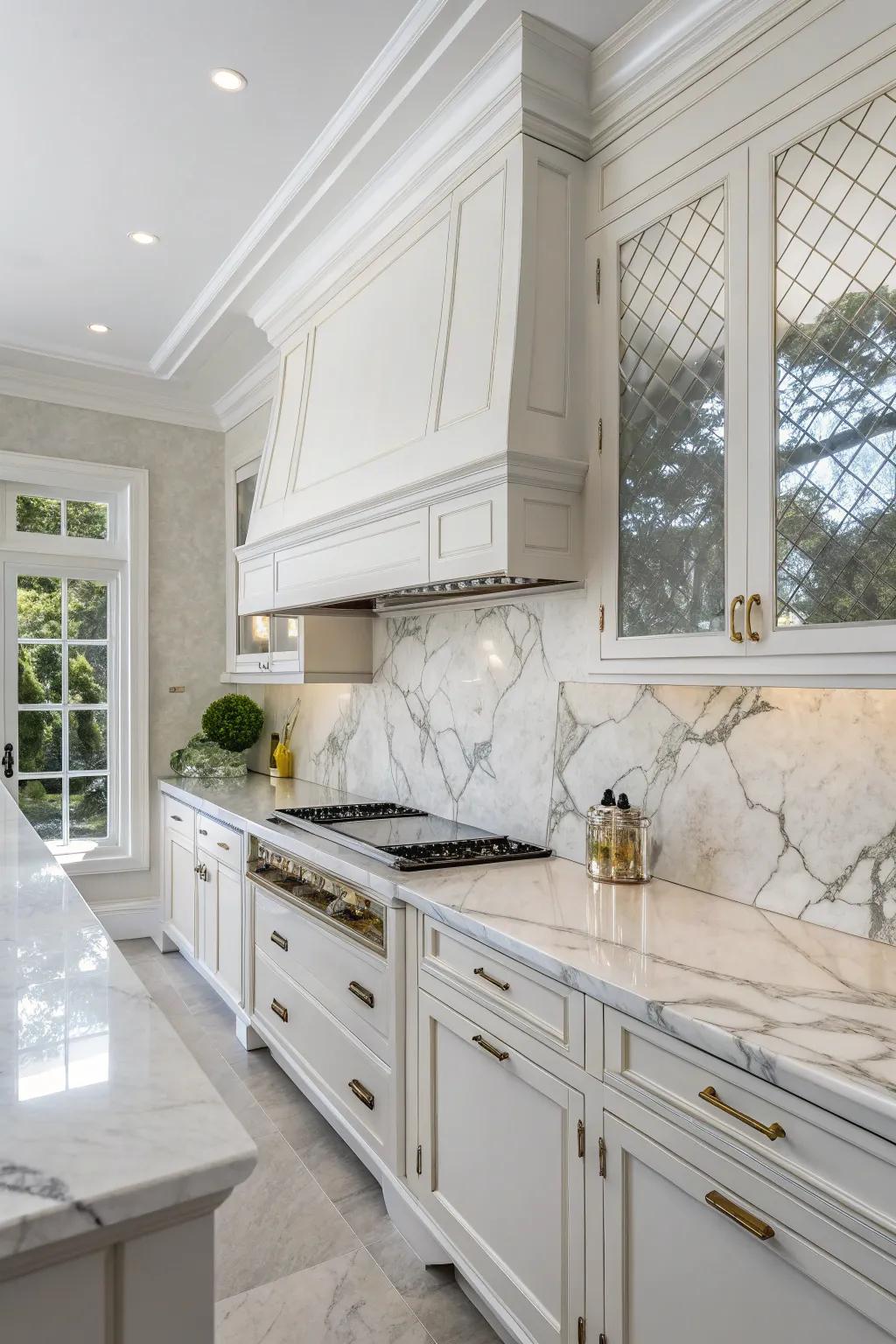 Marble surfaces amplify the elegance of every cooking area.