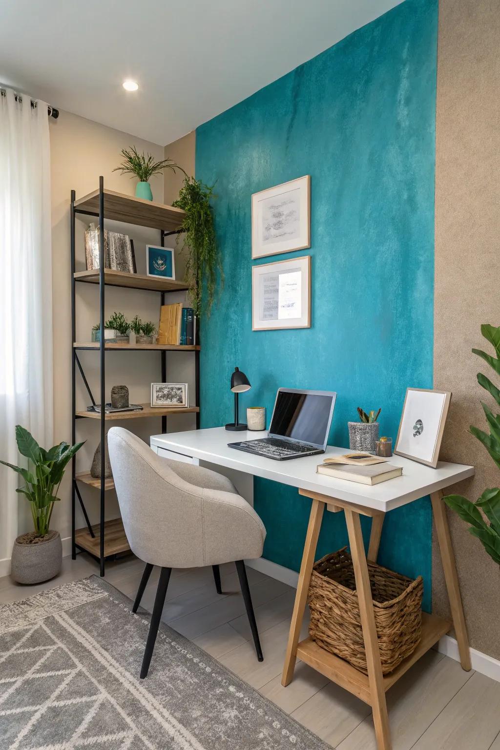 Utilize color to distinctly demarcate your office area within a larger setting.