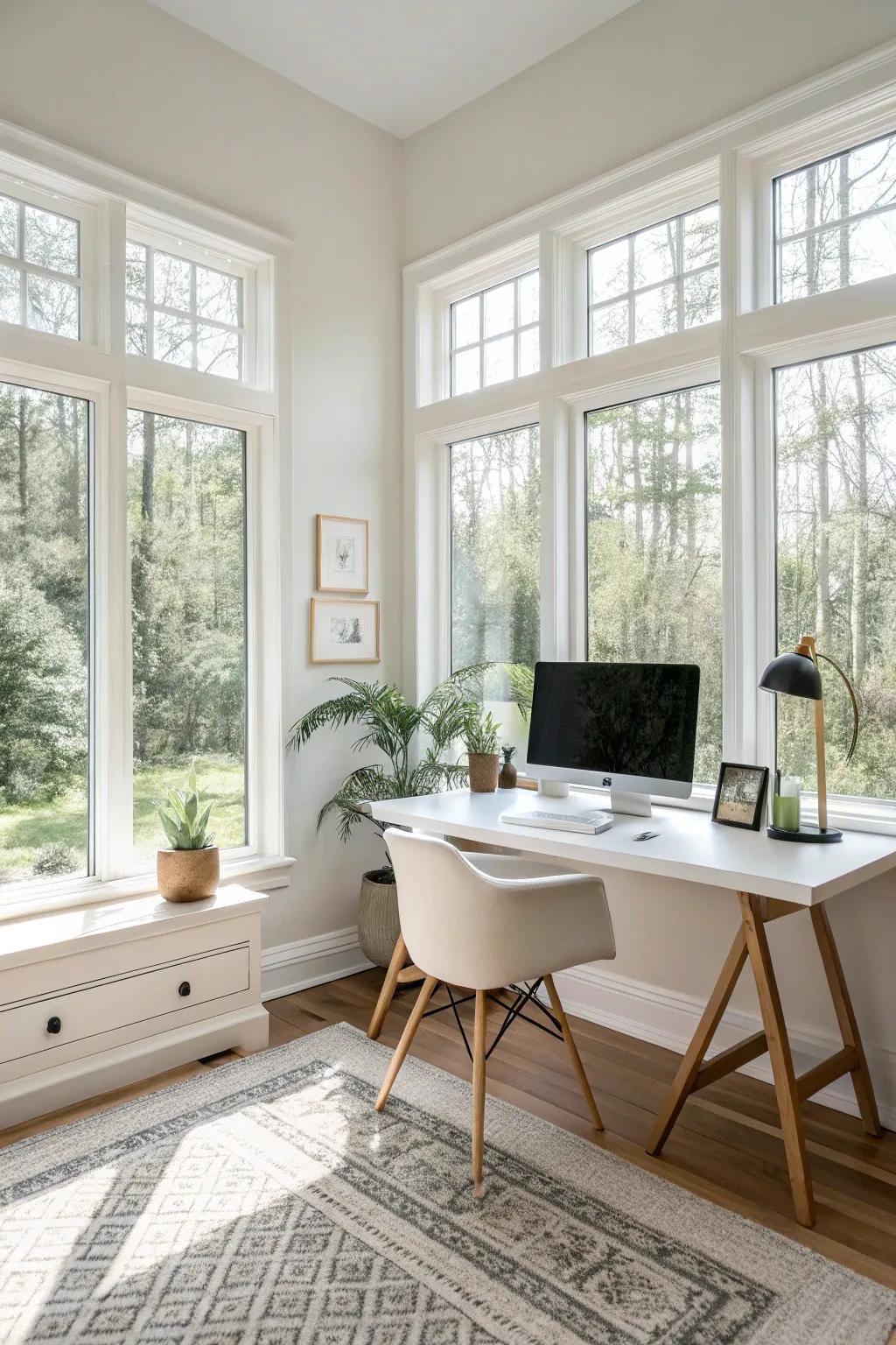 Combined natural light brightens and energizes the workspace.