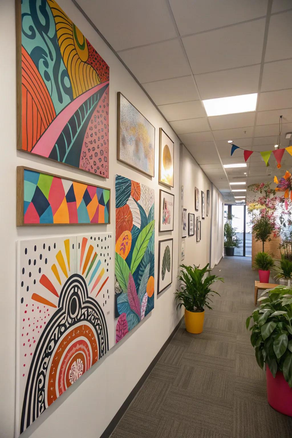 Spark creativity through the vibrant integration of art and color in your office.