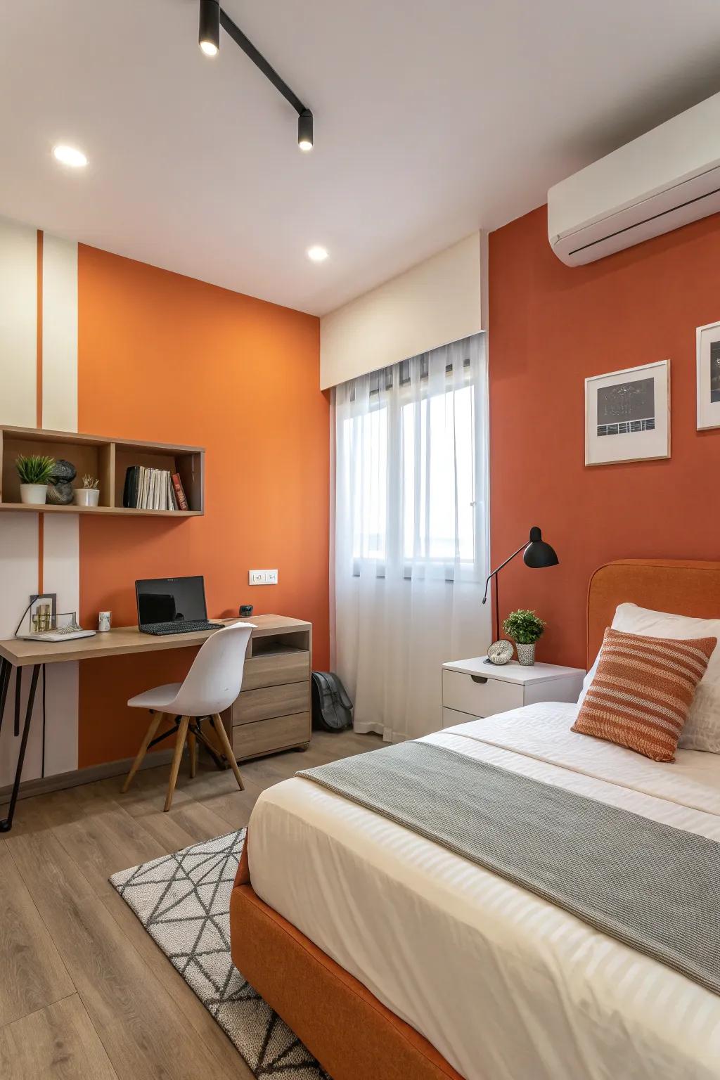 Dual-toned walls offer a distinctive and sophisticated color blend.