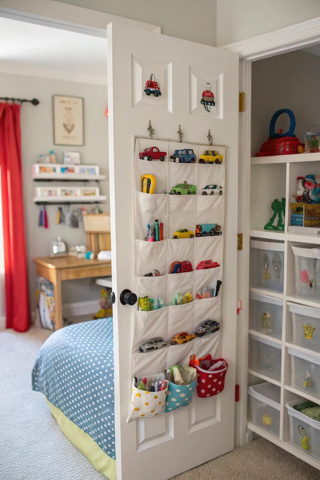 Improve area utilization using over-the-door storage.