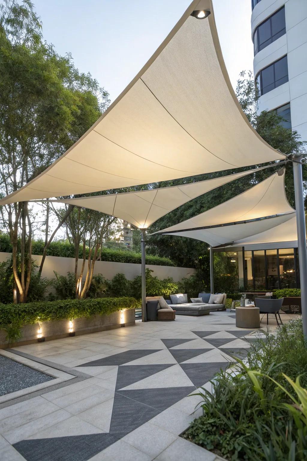 Shade sails present a streamlined and modern canopy alternative.