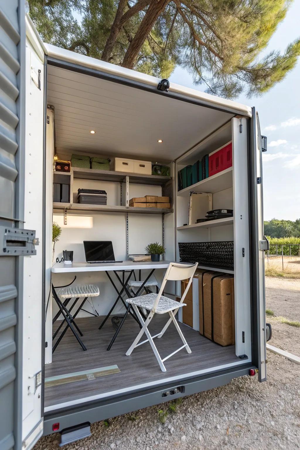 Multifunctional furniture optimizes your outdoor workspace.