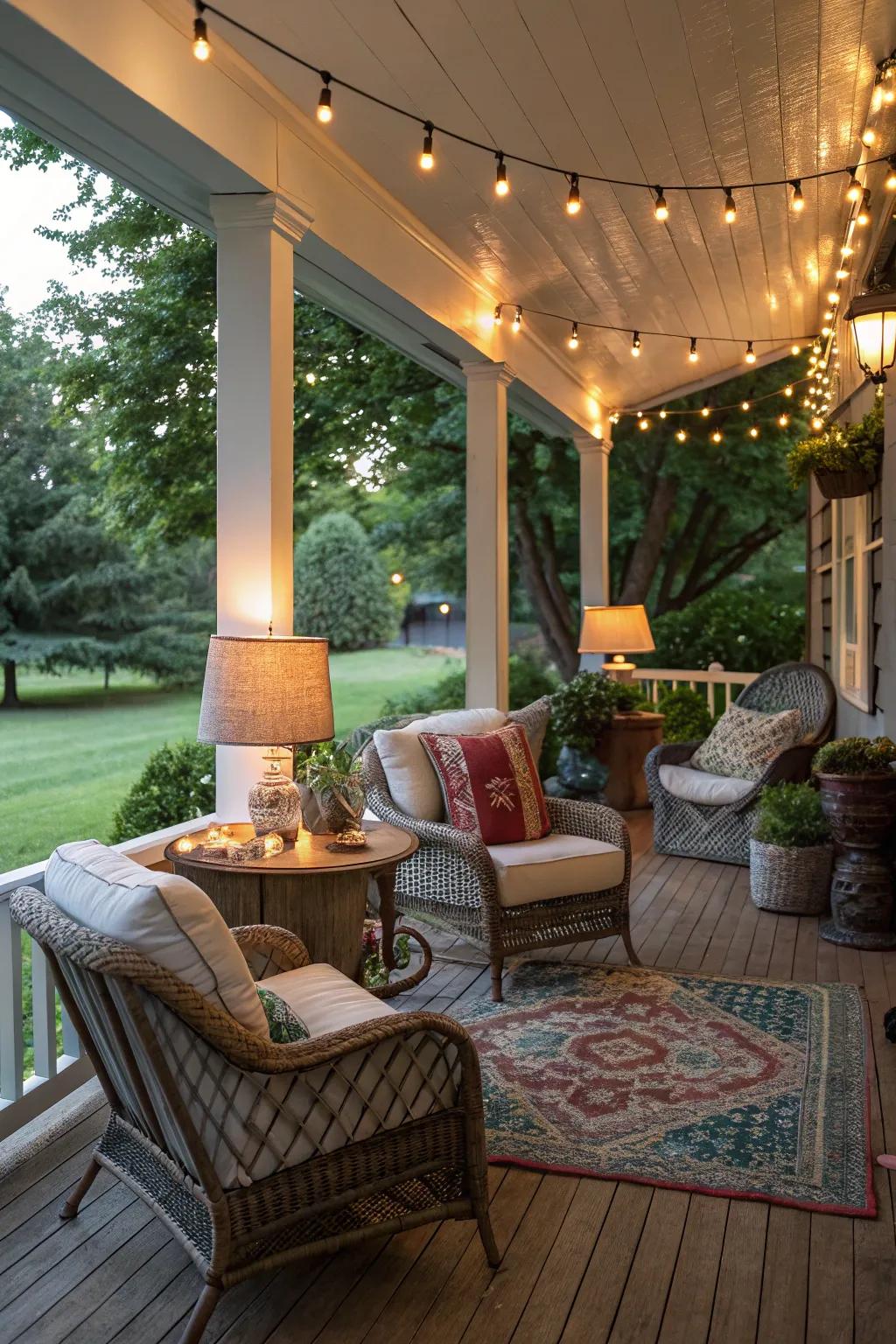 Construct a personalized haven with diverse seating and intermingled illumination.