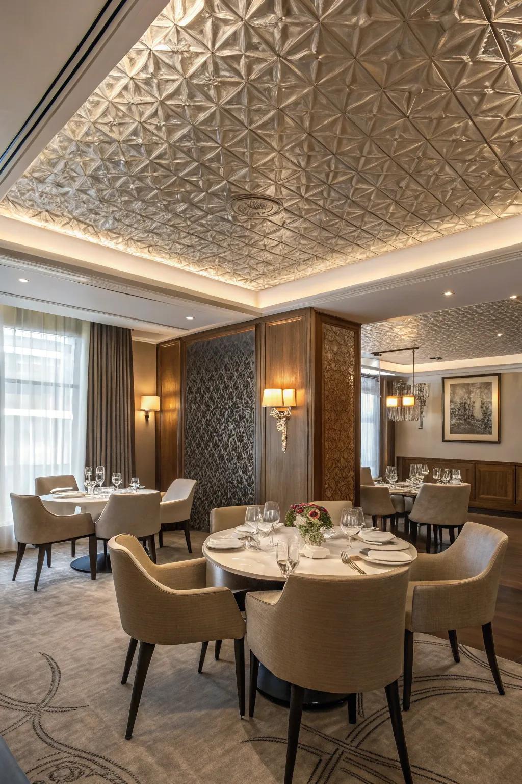 Contrasting surfaces contribute dimension and depth to your ceiling.