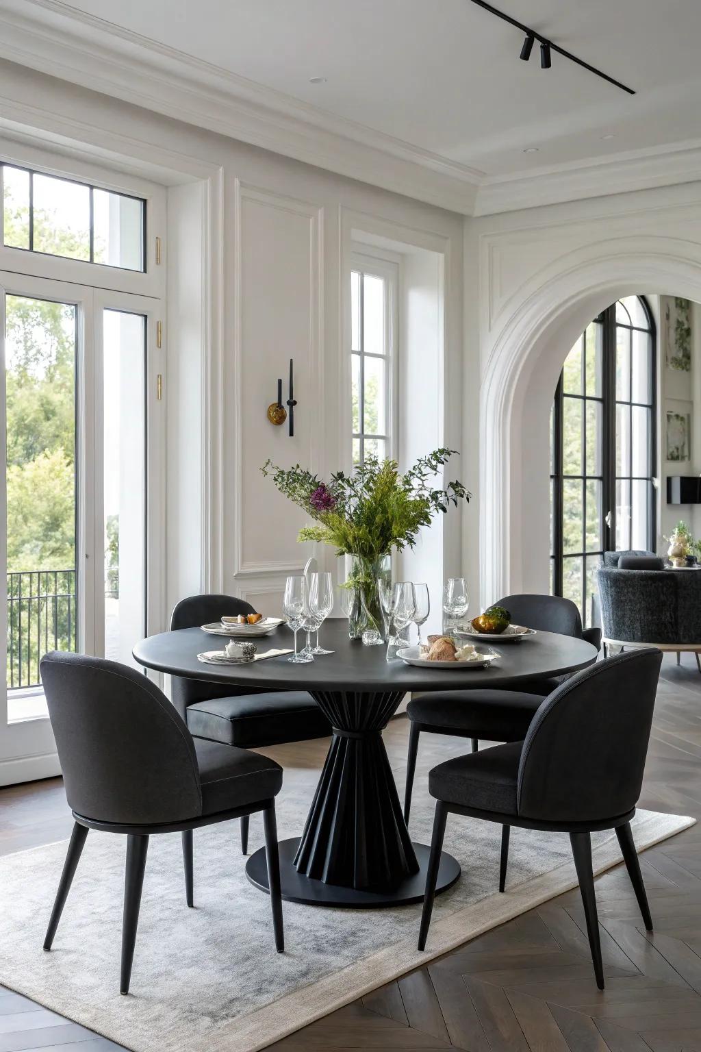The minimalist black finish introduces modern sophistication to your dining table.