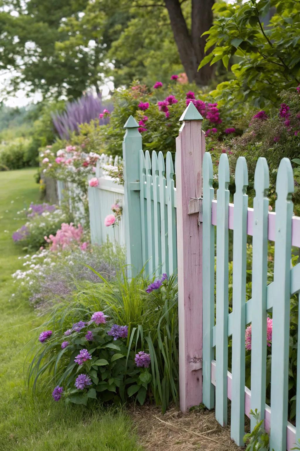 A captivating gentle picket fence within a tranquil garden context.