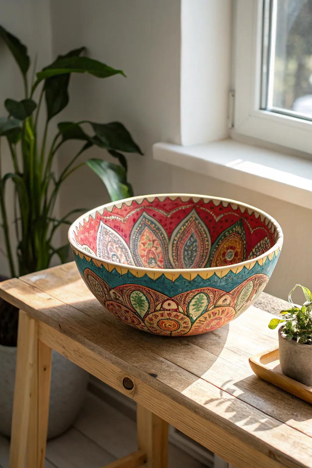 Elevate your table setting with a burst of chromatic vivacity and ingenious design. This flamboyant pressed paper bowl introduces an artistic flair to routine instances.