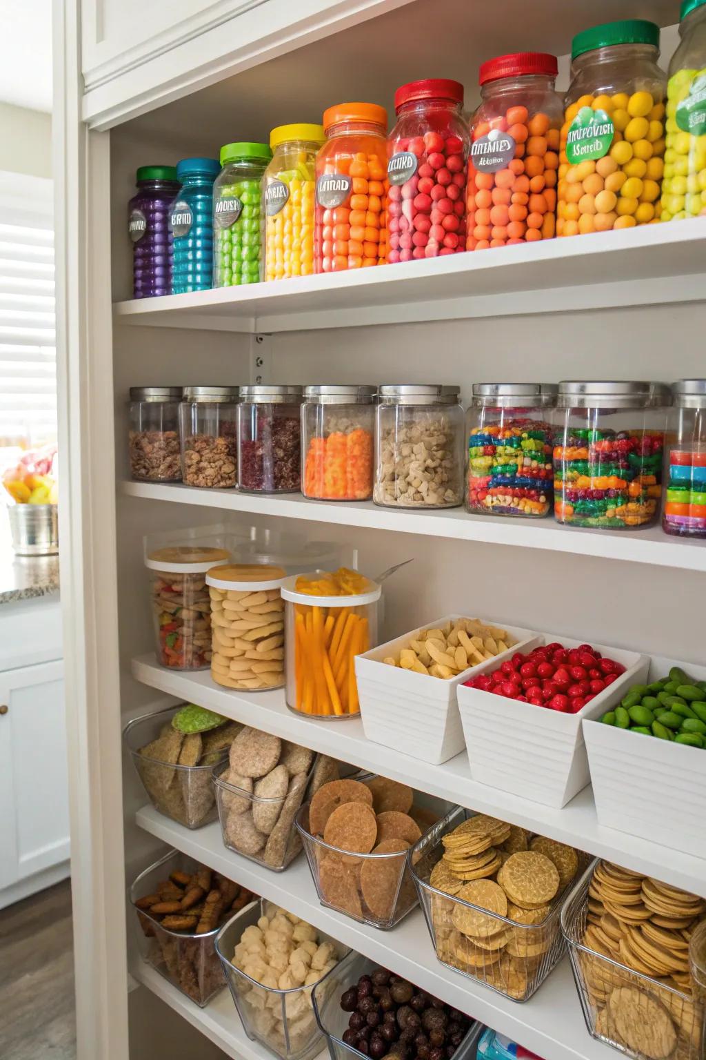 Zones sorted by color introduce a playful and well-structured element to your snack organization.
