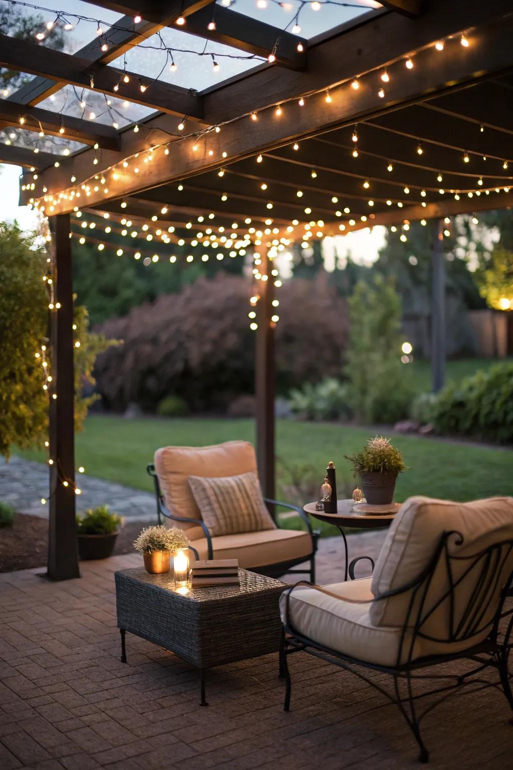 Create a patio fairy light canopy.