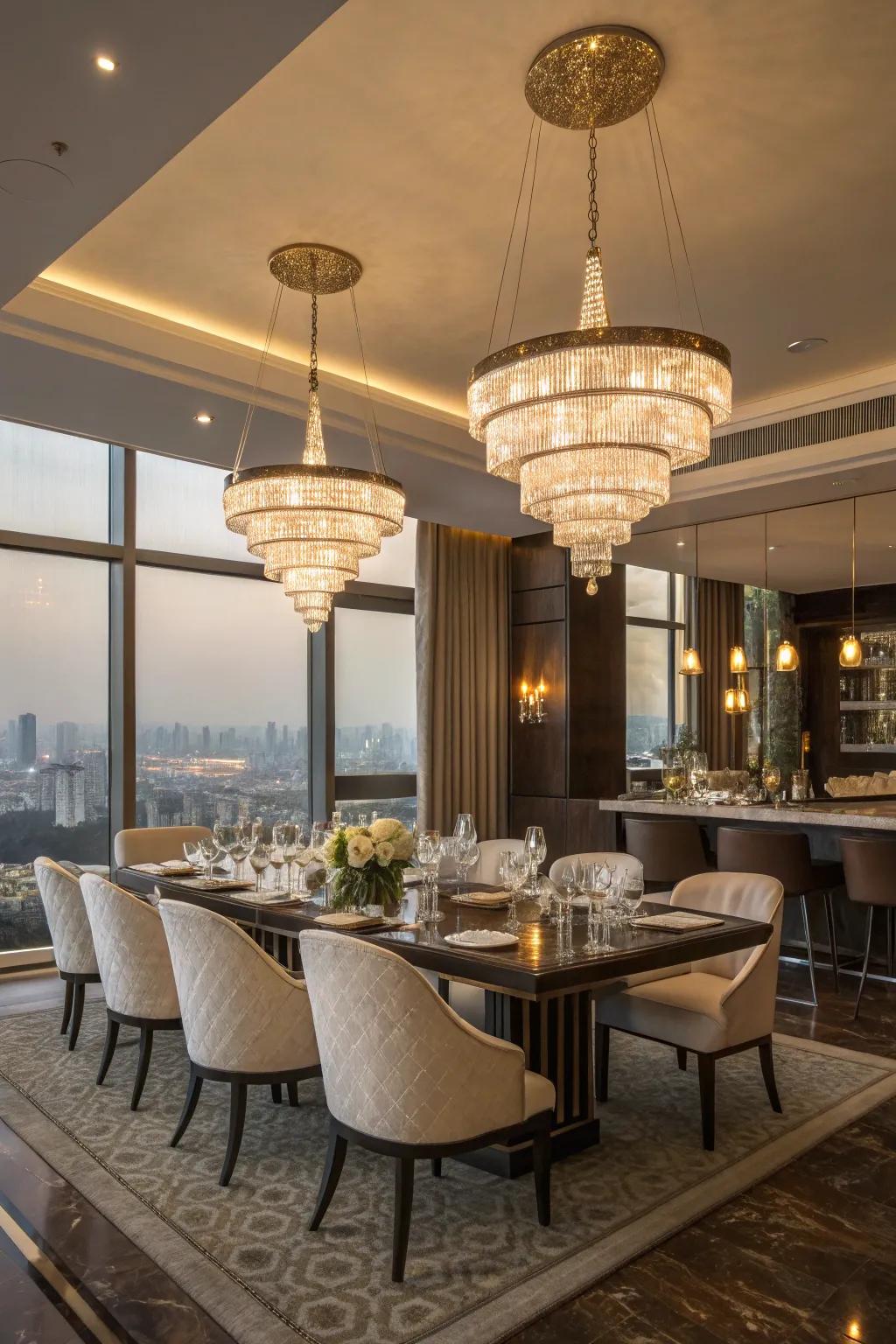 The elegance of the penthouse is enhanced by illumination.