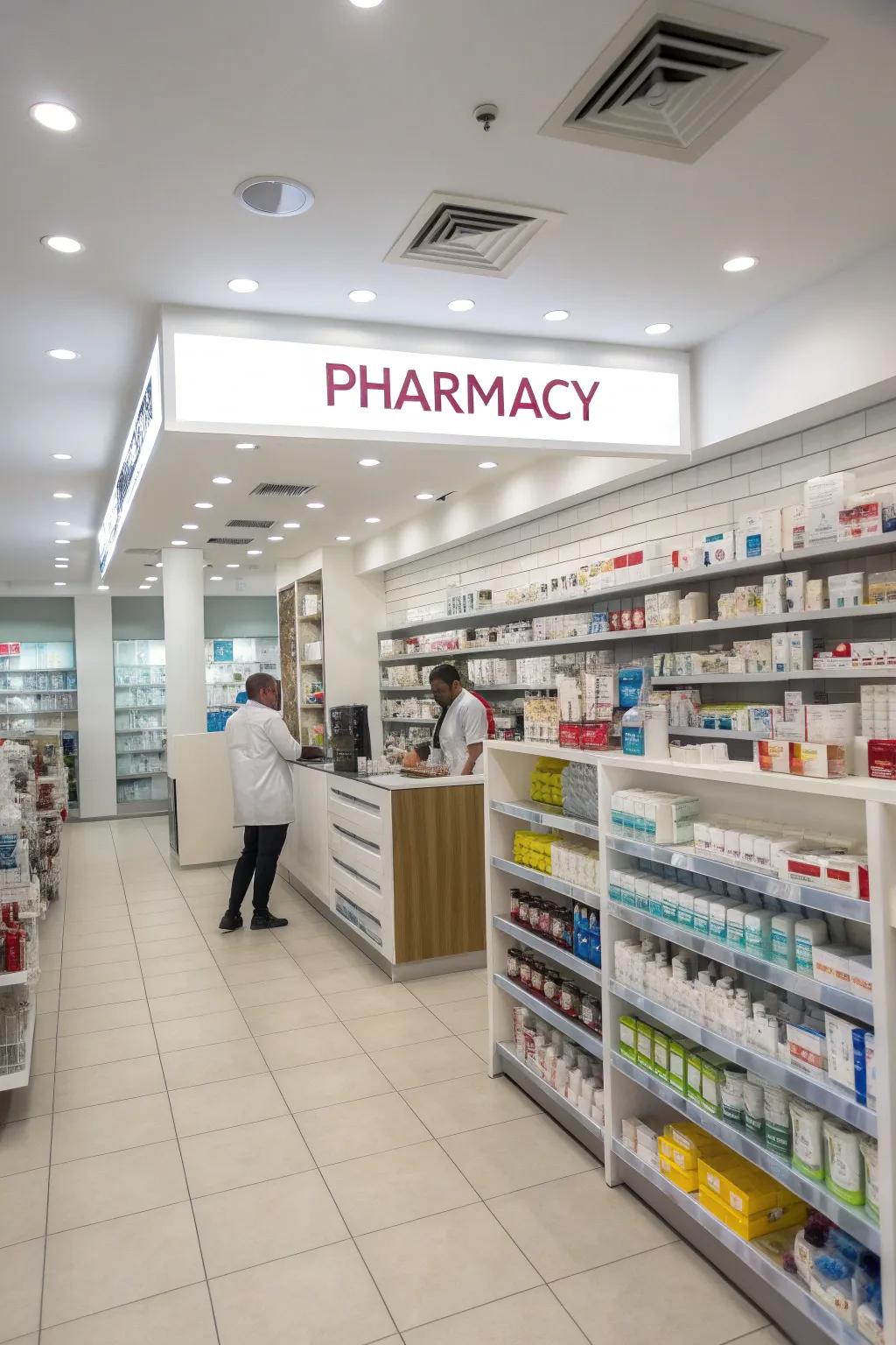 Crystal-clear signage ensuring effortless navigation inside a pharmacy
