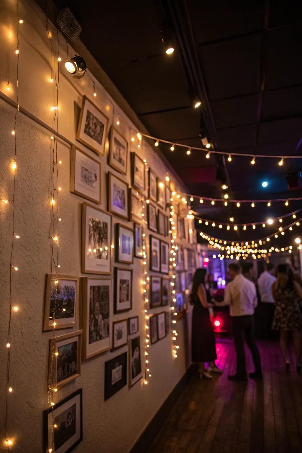 An illuminated photographic feature engenders a magical and inviting atmosphere.