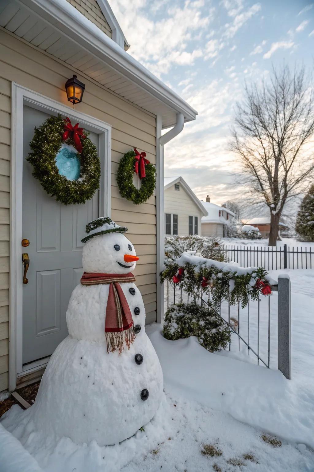 Form a festive exterior exhibit using appealing ornamentations.
