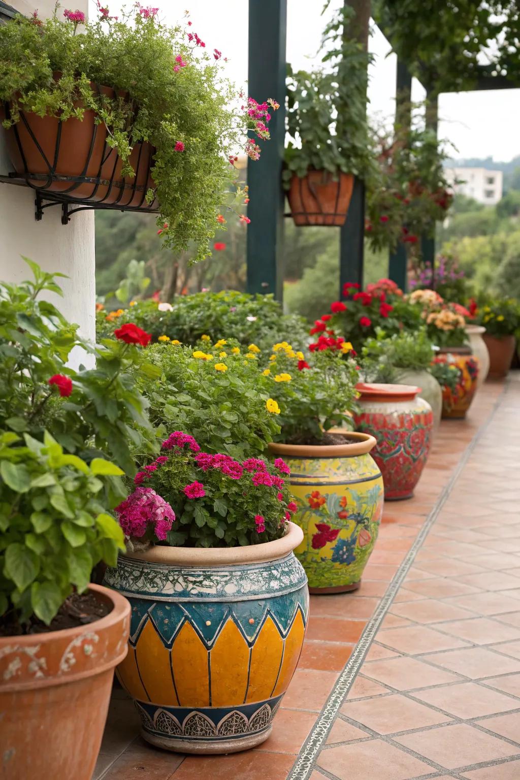 Invigorate your patio with vibrantly hued earthenware.