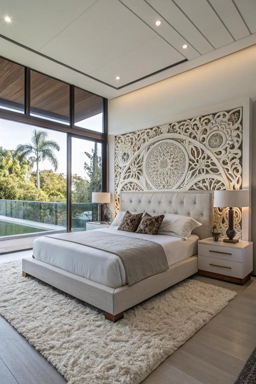 Artistic headboards contribute individuality to platform beds.