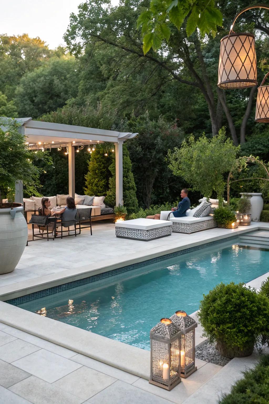Porcelain coping embodies contemporary refinement with straightforward maintenance.