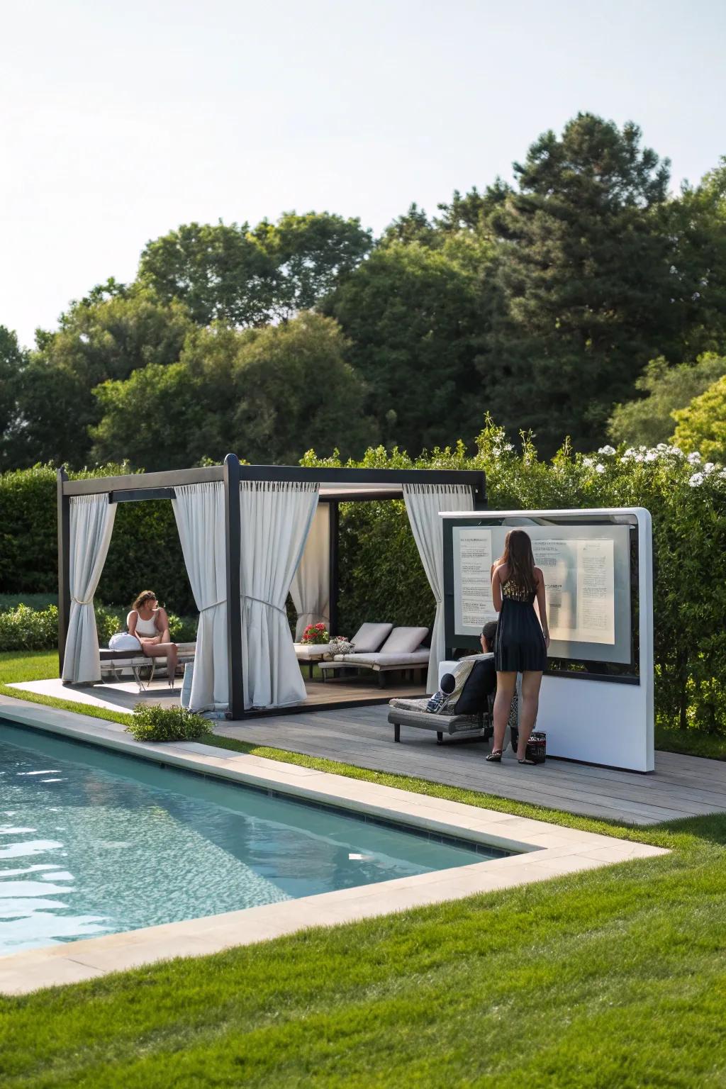 Adaptable outdoor screens add a malleable privacy resolution.