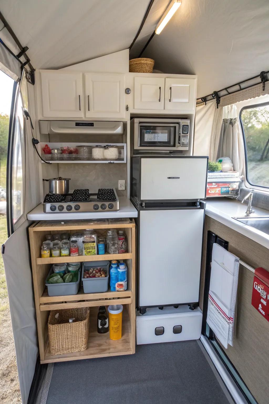 A well-organized kitchen configuration streamlines cooking in your camper.