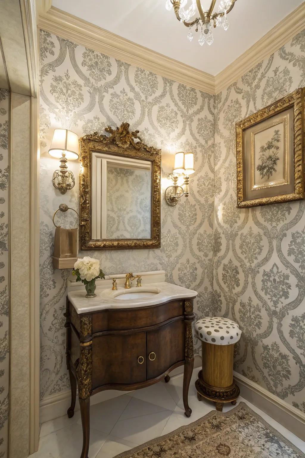 Damask patterns give historic charm and elegance to your guest bathroom.