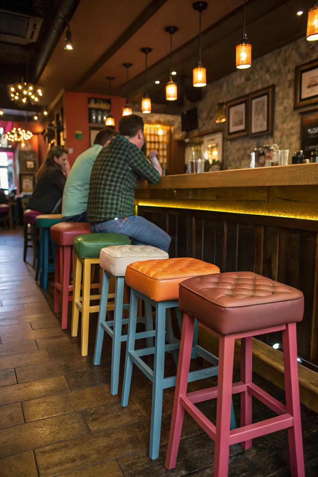 Varied seating establishes a vibrant and welcoming atmosphere.