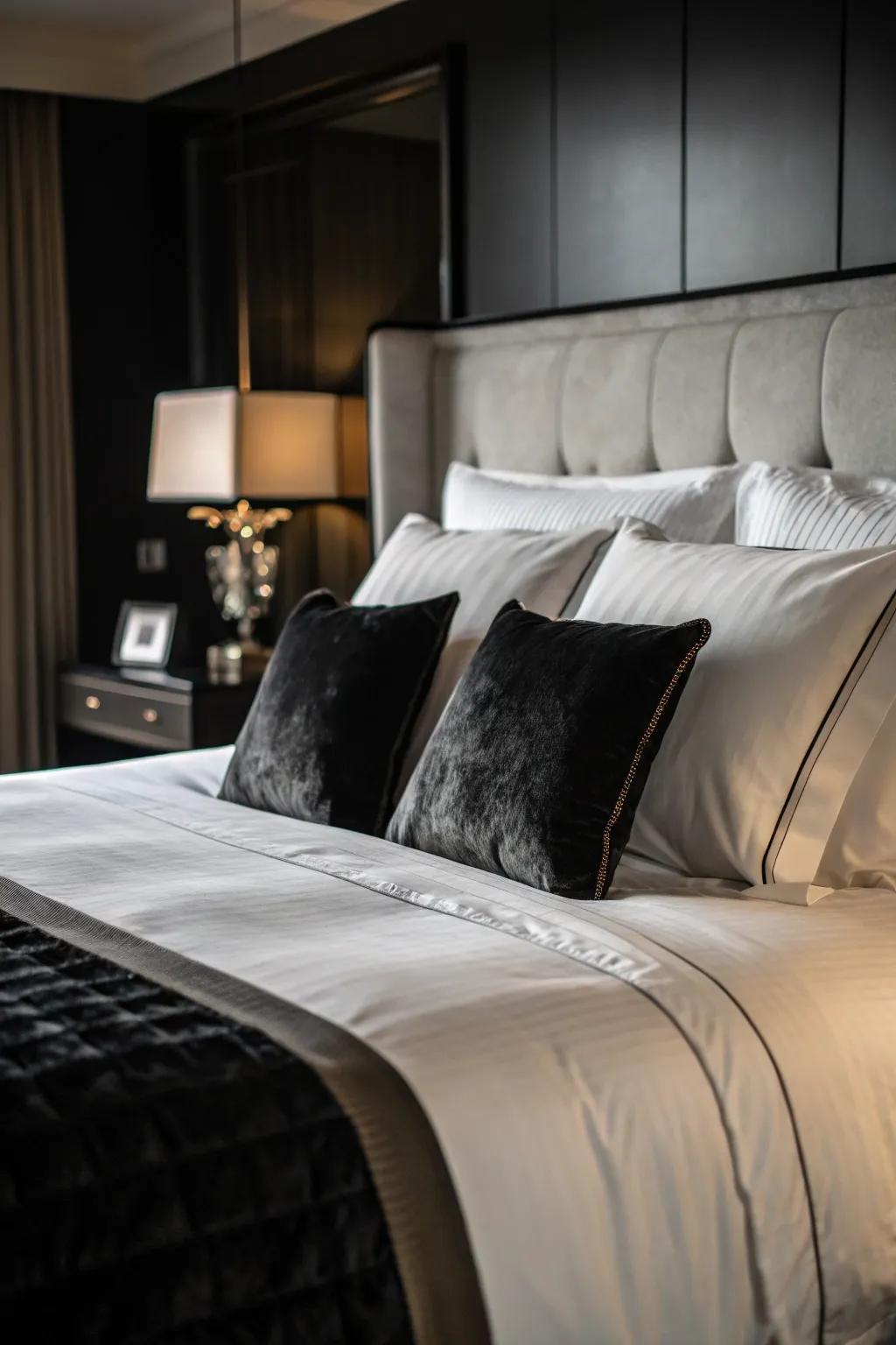 Monochrome color schemes impart a tranquil and sophisticated vibe to pillow arrangements.