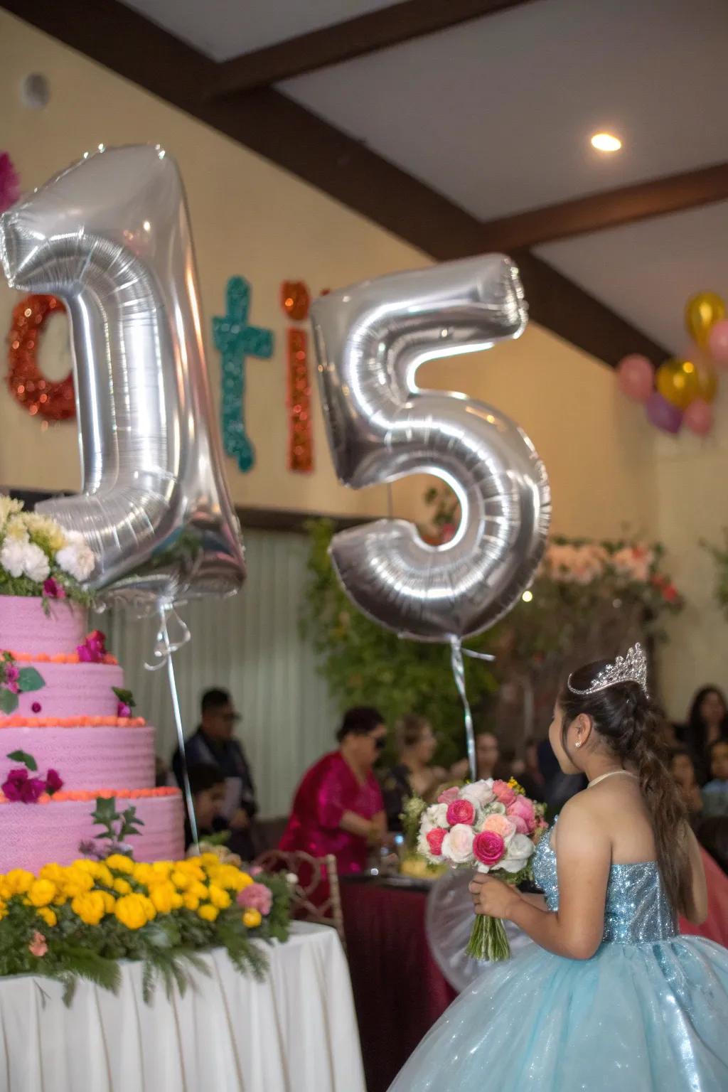 Numerical balloons create a bold assertion for the commemoration.