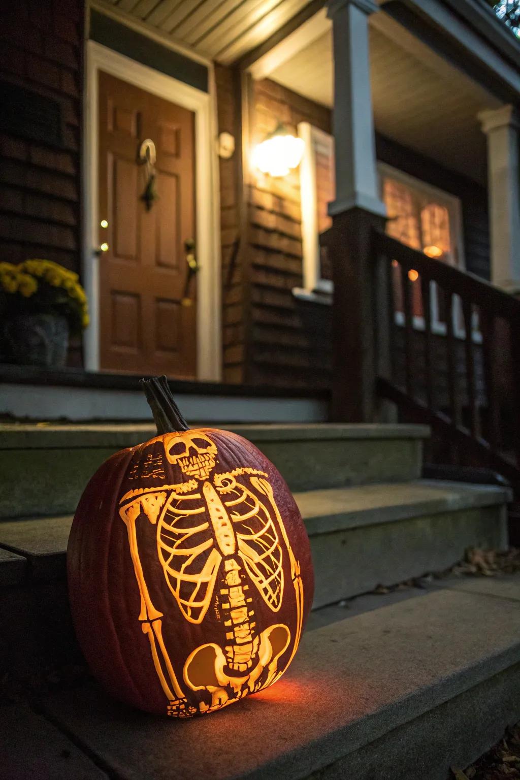 Phosphorescent anatomical sketch pumpkin for nighttime allure