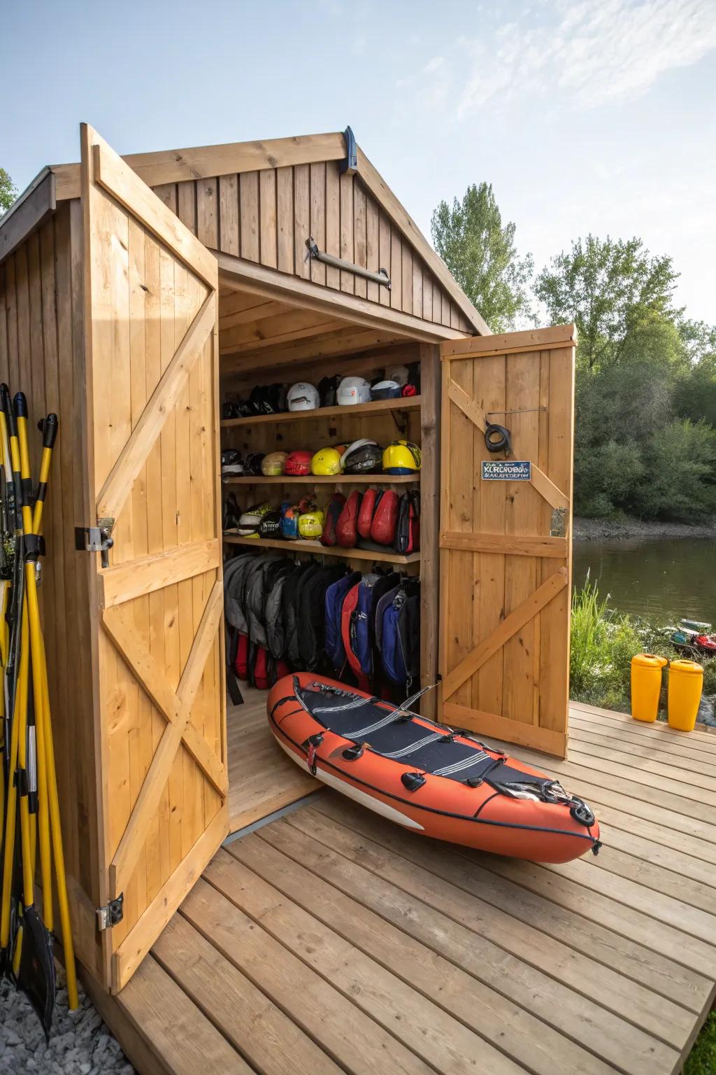 A custom shed provides a specific area for your watercraft and gear.